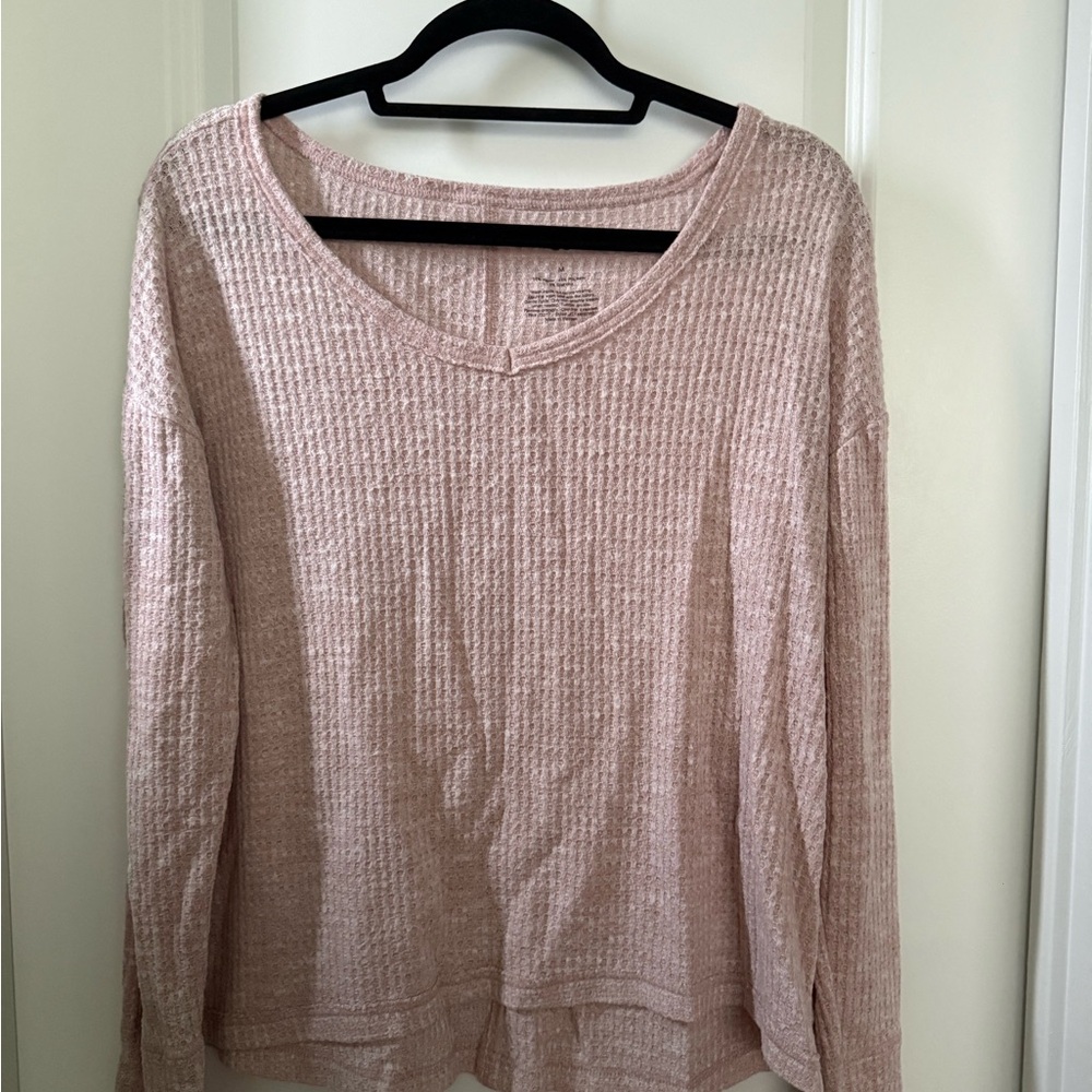 SO Blush Pink Waffle Knit V-Neck Sweatshirt